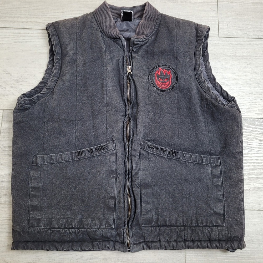Spitfire Wheels Vest Mens S Burn to Live Black Canvas Skateboard Grunge Street